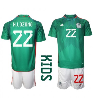 Meksyk Hirving Lozano #22 Koszulka Podstawowych Dziecięca MŚ 2022 Krótki Rękaw (+ Krótkie spodenki)